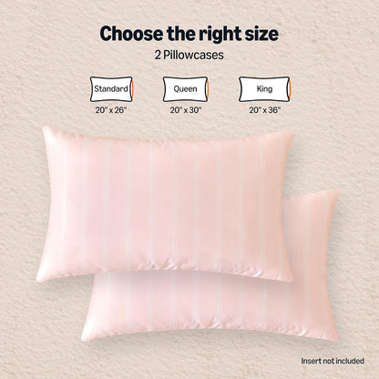 Amazon Basics Stripe Cooling Pillow Cases for Hot Sleepers, Soft Cooling Pillow Covers with Envelope Closure, 20" x 26", Standard, Pink, Pack of 2