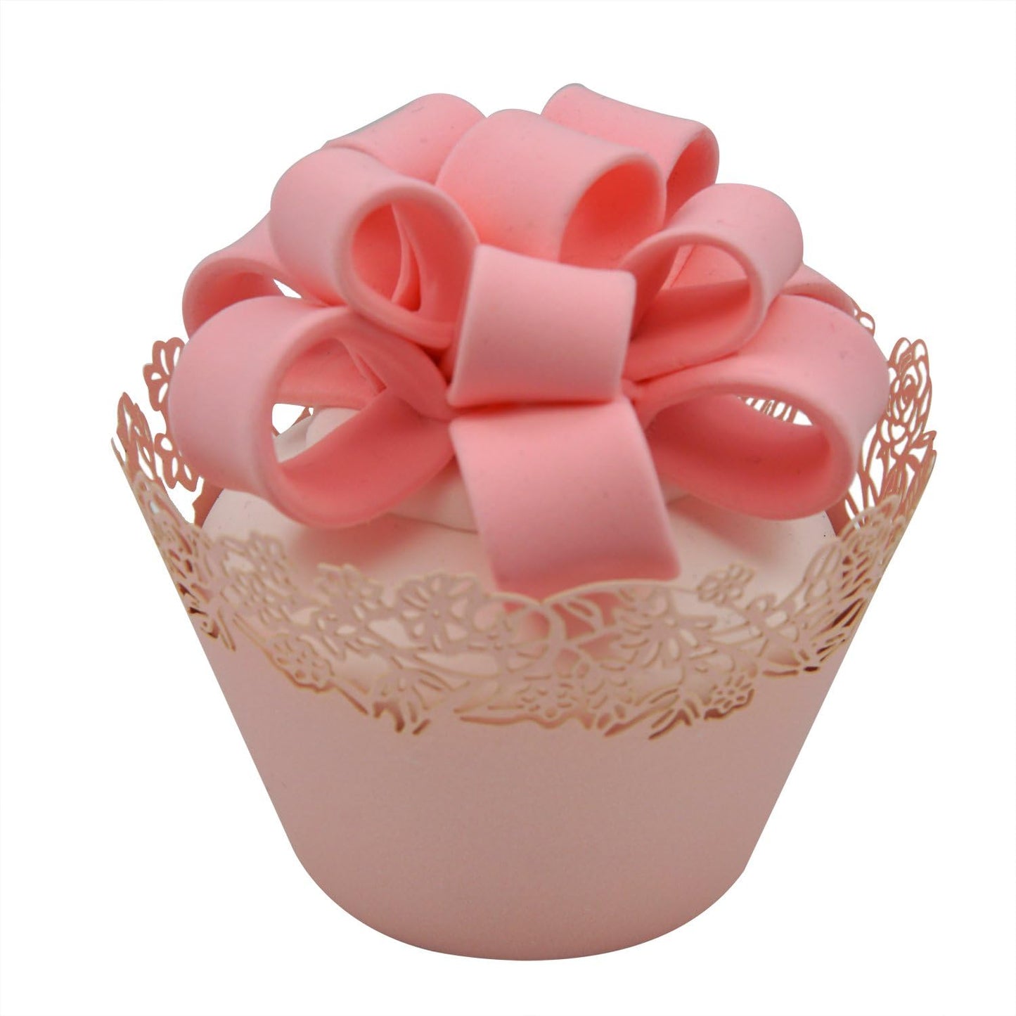 Cupcake Wrappers Pack of 50 Pink Filigree Artistic Bake Cake Paper Cups Little Vine Lace Laser Cut Liner Baking Cup Muffin Case Trays for Wedding Party Birthday Decoration -By KEIVA
