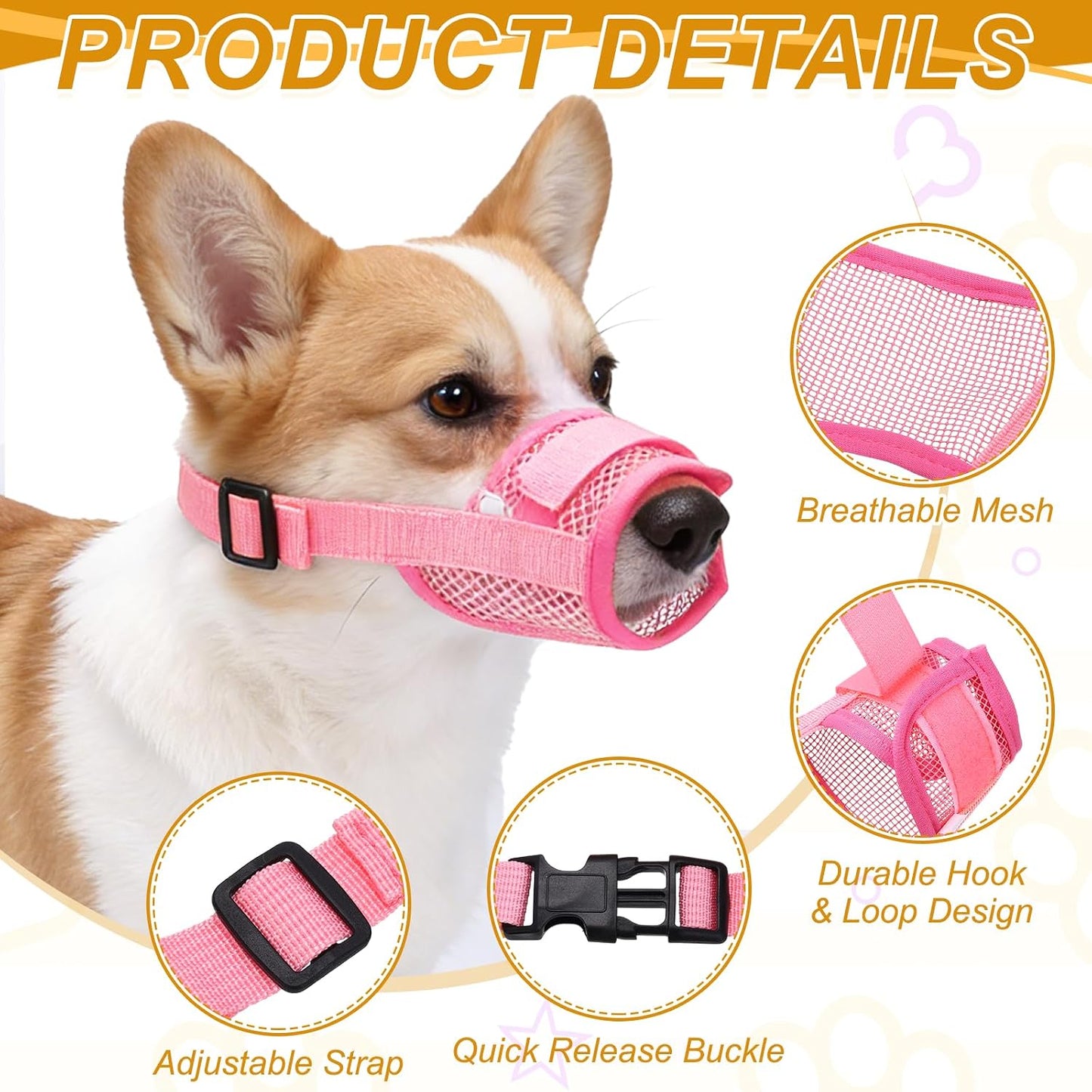 Dog Muzzle, Soft Mesh Muzzle Adjustable Anti Biting Chewing Breathable Drink Mouth Guard Cover (Pink, M), for Small Medium Puppies/Grooming/Walking/Vet Visiting