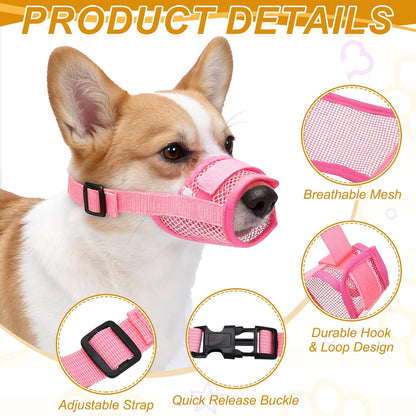 Dog Muzzle, Soft Mesh Muzzle Adjustable Anti Biting Chewing Breathable Drink Mouth Guard Cover (Pink, M), for Small Medium Puppies/Grooming/Walking/Vet Visiting