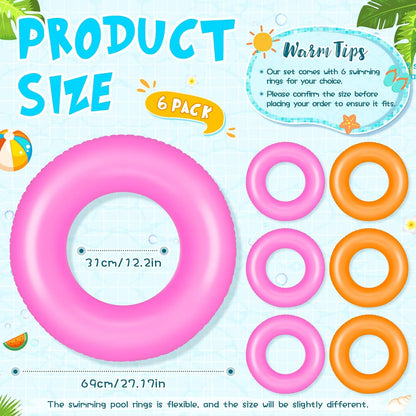 6 Pcs Inflatable Pool Floats Adult Inflatable Swimming Rings Bulk Pool Floats Inner Tubes Raft for Beach, Summer, Holiday, Bachelorette Party Decorations