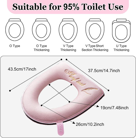 timecity Warmer Toilet Seat Pads with Zipper Pink Toilet Seat Cover with Lifter Handle Set Washable Velvet Toilet Seat Cushion Soft Thicker Toilet Seats Warmer Mat, Pink