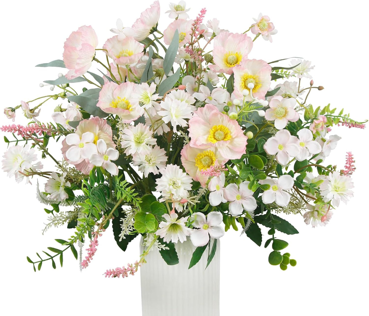 CISDUEO Artificial Wildflowers Flowers Silk Spring Floral Stems Arrangements Pink Poppies Flowers Daisies Faux Wild Flower Bundles Bouquet for Party Indoor Home Vase Wedding Table Summer Decoration