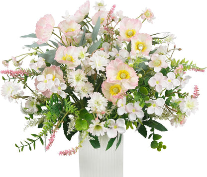 CISDUEO Artificial Wildflowers Flowers Silk Spring Floral Stems Arrangements Pink Poppies Flowers Daisies Faux Wild Flower Bundles Bouquet for Party Indoor Home Vase Wedding Table Summer Decoration