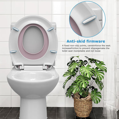 Elongated Pink Mother and Child Toilet Seat - Built-In Toddler Potty Training Seat, Slow Close, Tool-Free Easy Installation