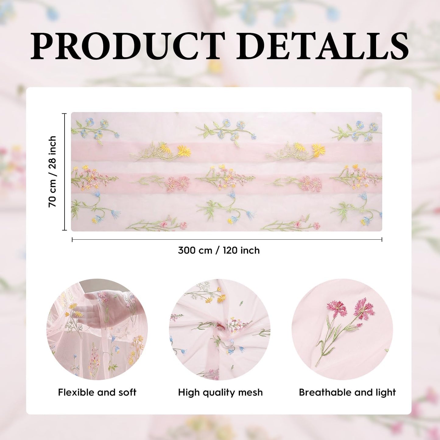 Artoid Mode Wildflower Floral Light Pink Gauze Embroidery Table Runner 120 Inch 10FT, Tulle Seasonal Spring Kitchen Dining Table Decor for Home Party