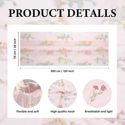 Artoid Mode Wildflower Floral Light Pink Gauze Embroidery Table Runner 120 Inch 10FT, Tulle Seasonal Spring Kitchen Dining Table Decor for Home Party