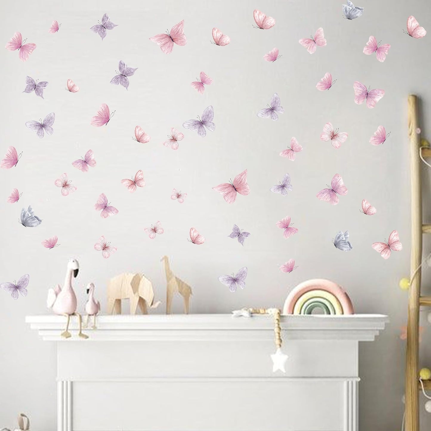 Butterfly Wall Decals - Pink and Purple Art Wall Decals Removable Peel and Stick for Kids Baby Nursery Living Room Bedroom Playroom Sofa TV Background Decorations (Butterfly Pink Purple Wall Stickers)