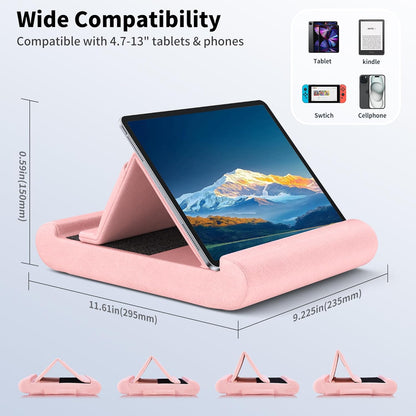 CreaDream Tablet Pillow Stand, Foldable Tablet Holder for Lap, Bed and Desk, Soft Pillow Pad with Pocket and Stylus Mount, for 4-13" Tablets, Like iPad Pro 11, 13, Air, Mini, Kindle, Galaxy Tab, Pink