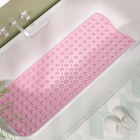 AmazerBath Shower Mat Non Slip 40 x 16 Inches, Shower Stall Mats with Suction Cups and Drain Holes, Non Slip Bath Mat for Tub for Elderly & Kids, Clear Pink