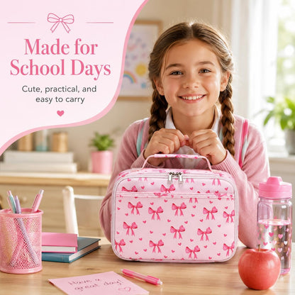 LOIDOU Lunch Box for Kids Boys Girls Insulated Lunch Bag Thermal Meal Tote Reusable Lunch Pail Bags for School Travel (Bow Tie Pink)