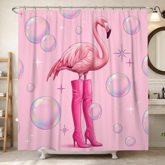 Tropical Bird Shower Curtain, Playful Modern Bubbles Stars Summer Peach Polyester Waterproof Clawfoot Tub Shower Curtains Decor for Toile Bathroom Dorm 72x84 Inch