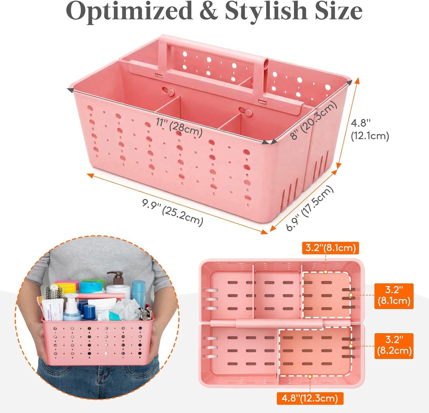 Lifewit Shower Caddy Portable, Caddy Organizer with Handle and Adjustable Dividers, Plastic Shower Basket for Dorm Room Essentials, College, Bathroom, Slate Blue, 1 Pack