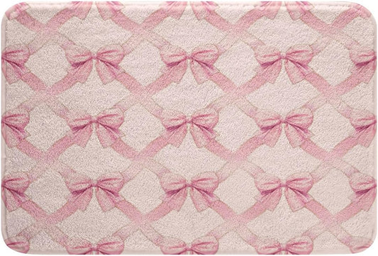 jejeloiu Coquette Bows Bathroom Rugs 16"x24" Kids Rose Peach Pink Bows Bath Rugs for Shower Tub for Boys Teens Watercolor Bow Bath Mats for Bathroom Cute Bowknot Bathroom Accossories