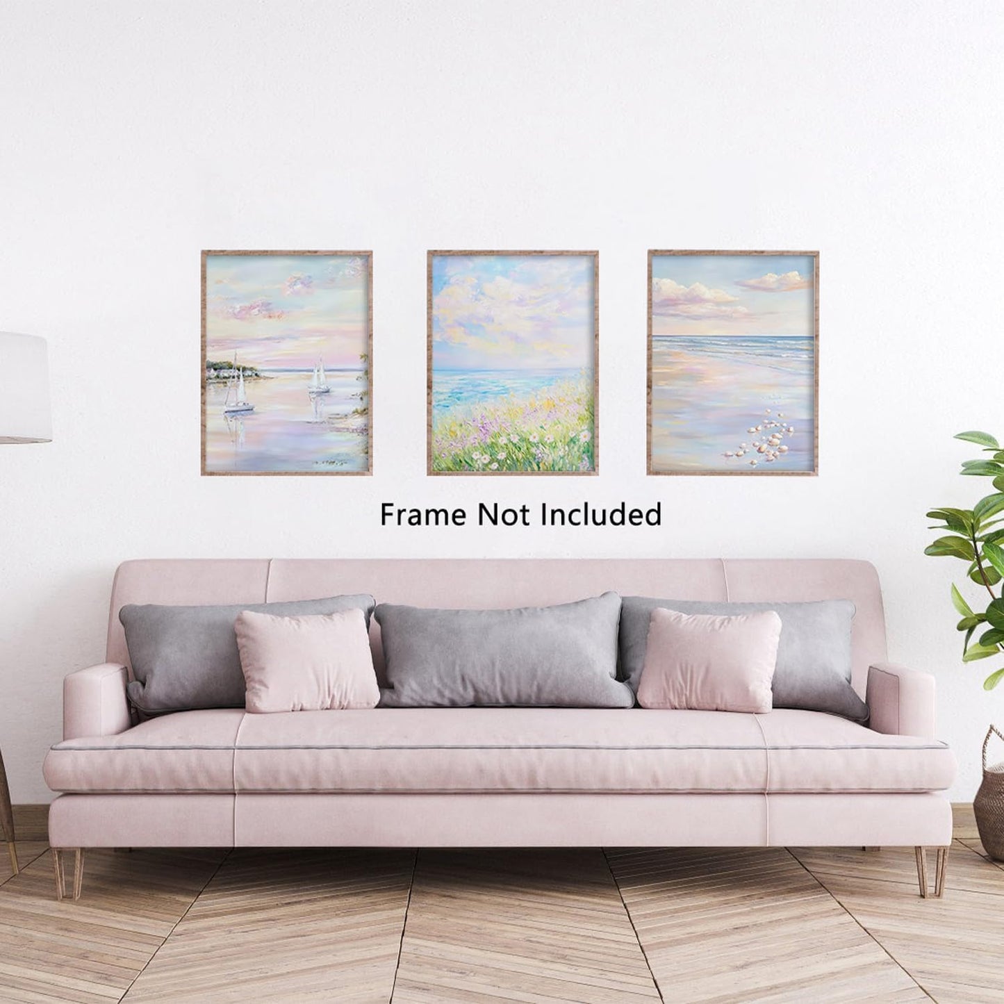 JQ7OL Coastal Beach Wall Art Set of 3 Pastel Pink Blue Preppy Posters Coastal Canvas Pictures Impressionist Ocean Prints Nautical Decor for Calming Bedroom Living Room 12x16 in Unframed