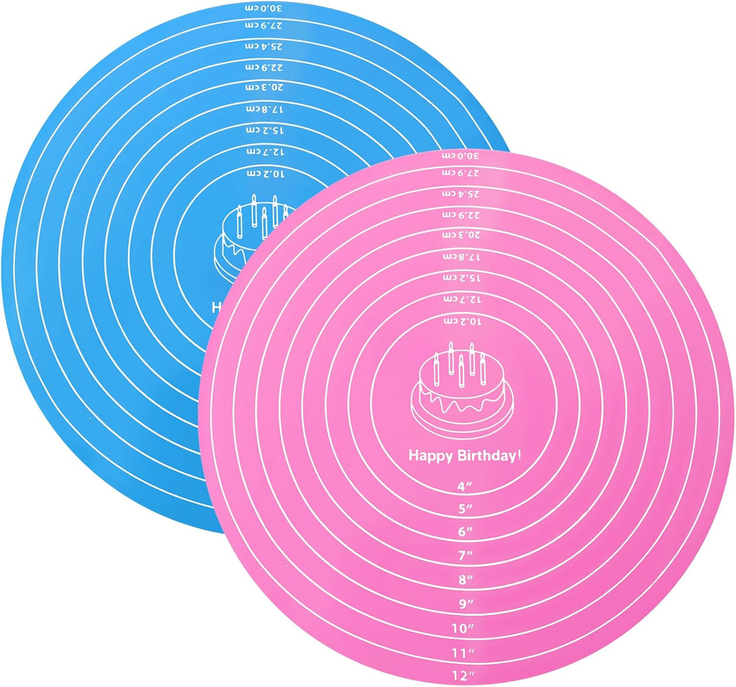 2 PCS 12 Inch Silicone Cake Mat Round Silicone Baking Mat with Measurements Pink Blue Reusable Non-Stick Sheets Heat Resistant Cookie Pad for Baking Pizza Pan Rolling Dough Pastry (Red +Blue)