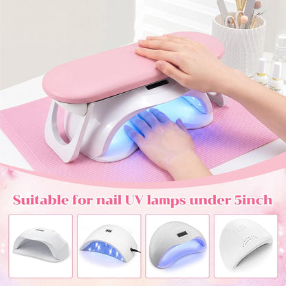 Novabright Nail Arm Rest with 50 Disposable Manicure Mats, Foldable PU Leather Hand Cushion and 3-Ply Absorbent Table Pads with PE Backing, Nail Tech Supplies for Salon Desk(Pink)