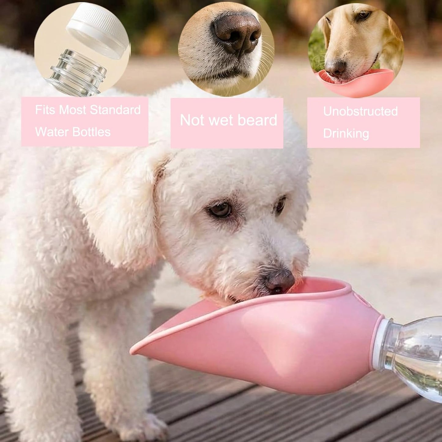 Dog Water Bottle Adapter Portable Silicone Dog Water Dispenser for Standard Water Bottles Leak Proof Outdoor Pet Water Feeder Bowl for Dog Cat Walking Hiking Travel Foldable Leaf Design (Pink)