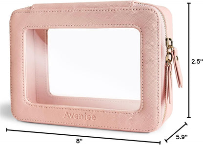Aveniee Clear Makeup Bag Organizer, Travel Toiletry Bag for Women, Waterproof Cosmetic Pouch with Zippers,Car Accessories Organizers and Storage Case,Pink,Medium Classic