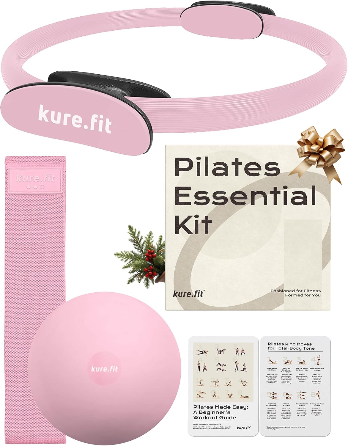 Pink Adjustable Kettlebell 5lb to 12lb Adjustable Dumbbell Set 2lb to 5lb and Pilates Kit Bundle