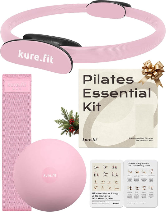 Pink Adjustable Kettlebell 5lb to 12lb Adjustable Dumbbell Set 2lb to 5lb and Pilates Kit Bundle