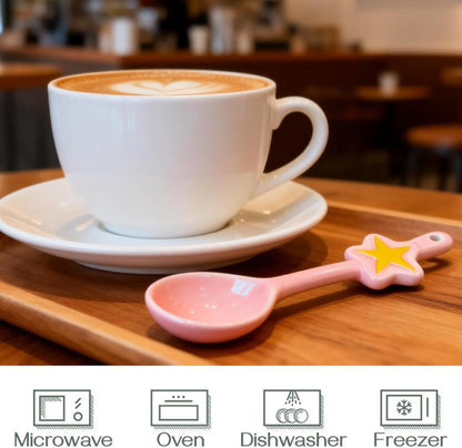 Cute Star Ceramic Spoons – Pink Moon Ladle & Stirring Spoon – Kawaii Magical Girl Style Kitchen Utensils