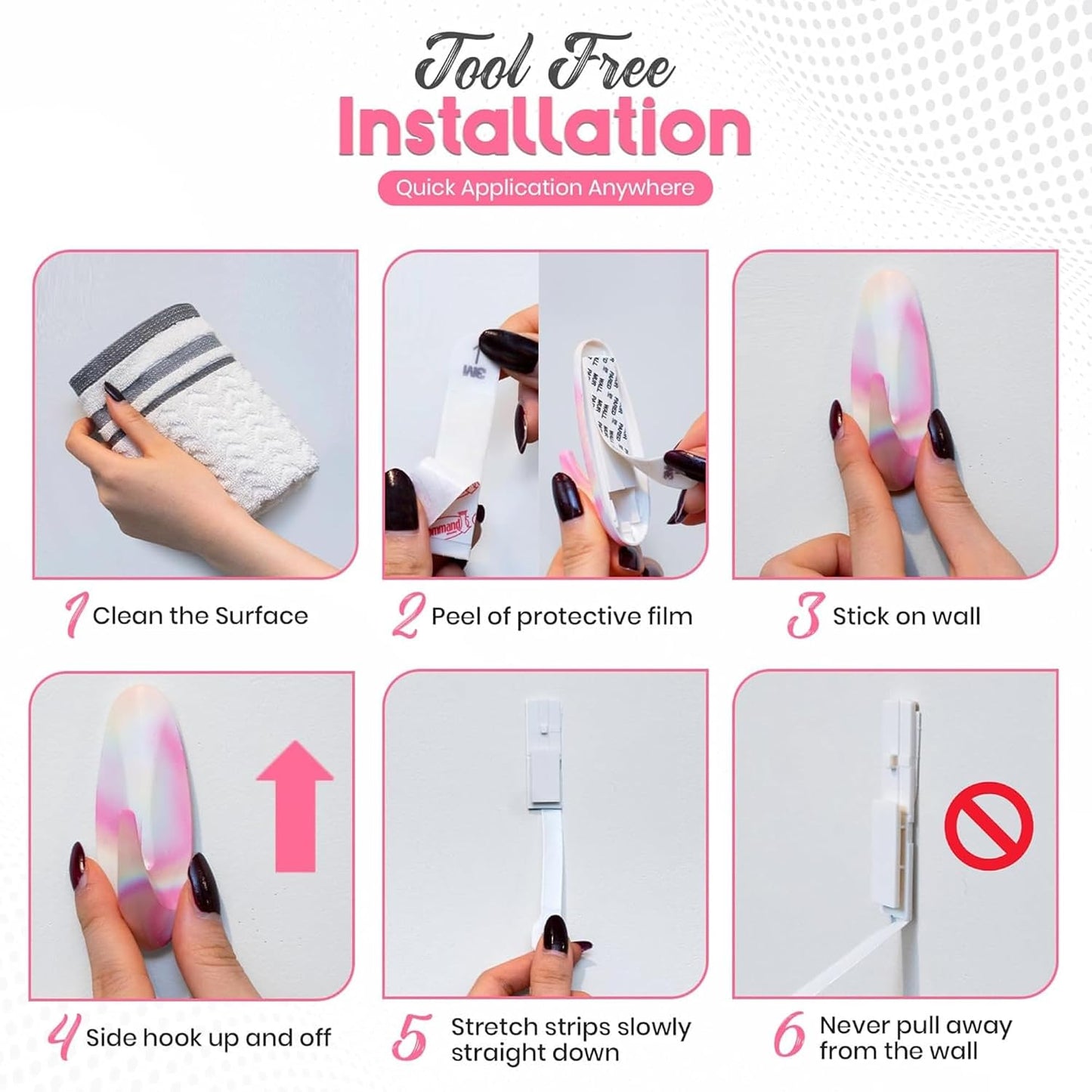 Adhesive Wall Hanging Hooks | Pack of 3 Cute Print Wall Hooks with Heavy Duty Stick-On Strips that Hold Up to 3lbs, Easy to Install Hanging Hook for Walls