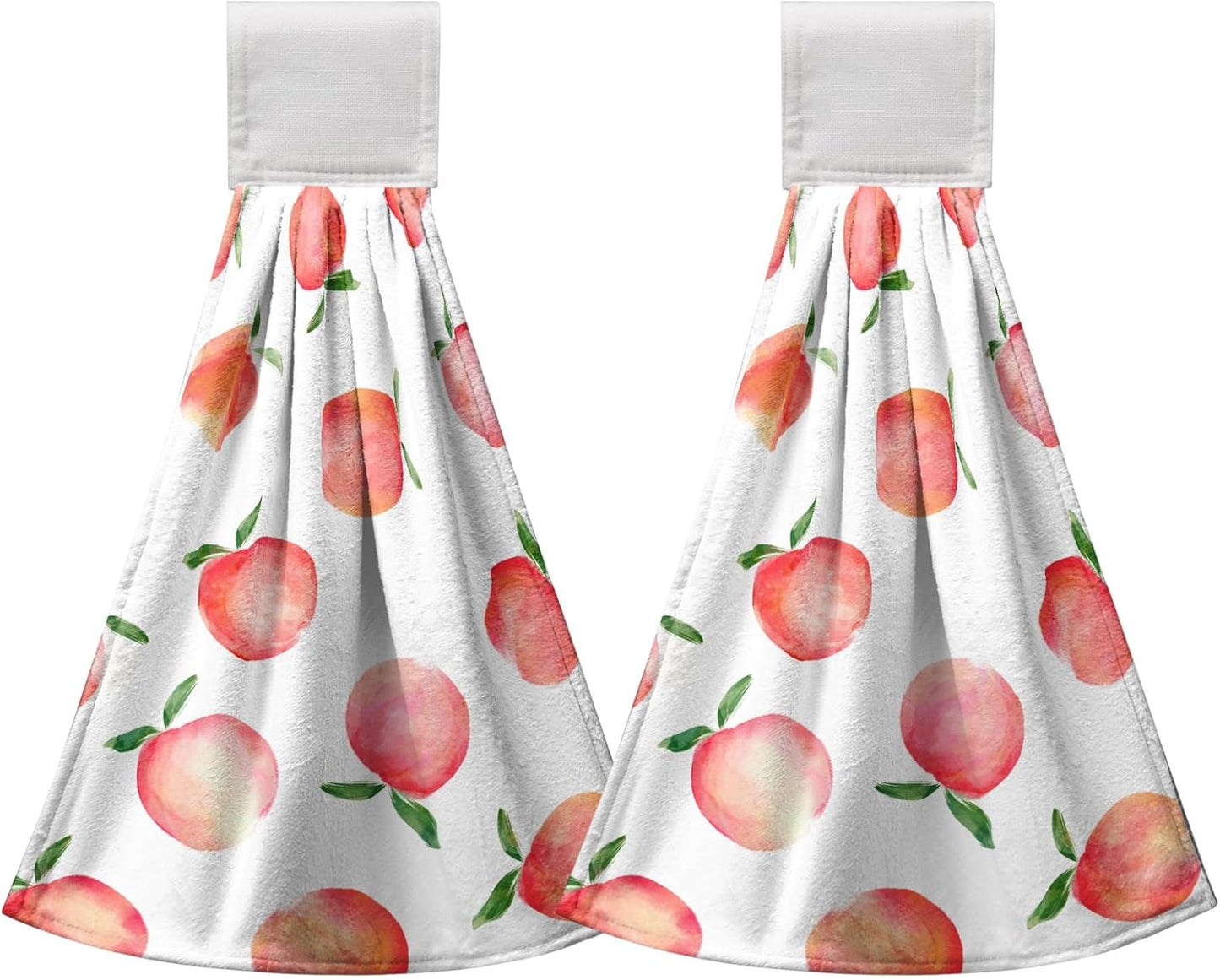 Peach Hanging Kitchen Towel Set of 2 Spring Summer Pink Fruit Hand Towels with Loop Decorative Tie Towels Soft Absorbent Hanging Dish Towel for Bathroom Kitchen Home Decor 17 * 12 Inch