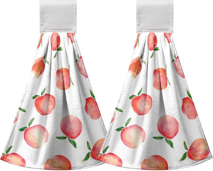 Peach Hanging Kitchen Towel Set of 2 Spring Summer Pink Fruit Hand Towels with Loop Decorative Tie Towels Soft Absorbent Hanging Dish Towel for Bathroom Kitchen Home Decor 17 * 12 Inch