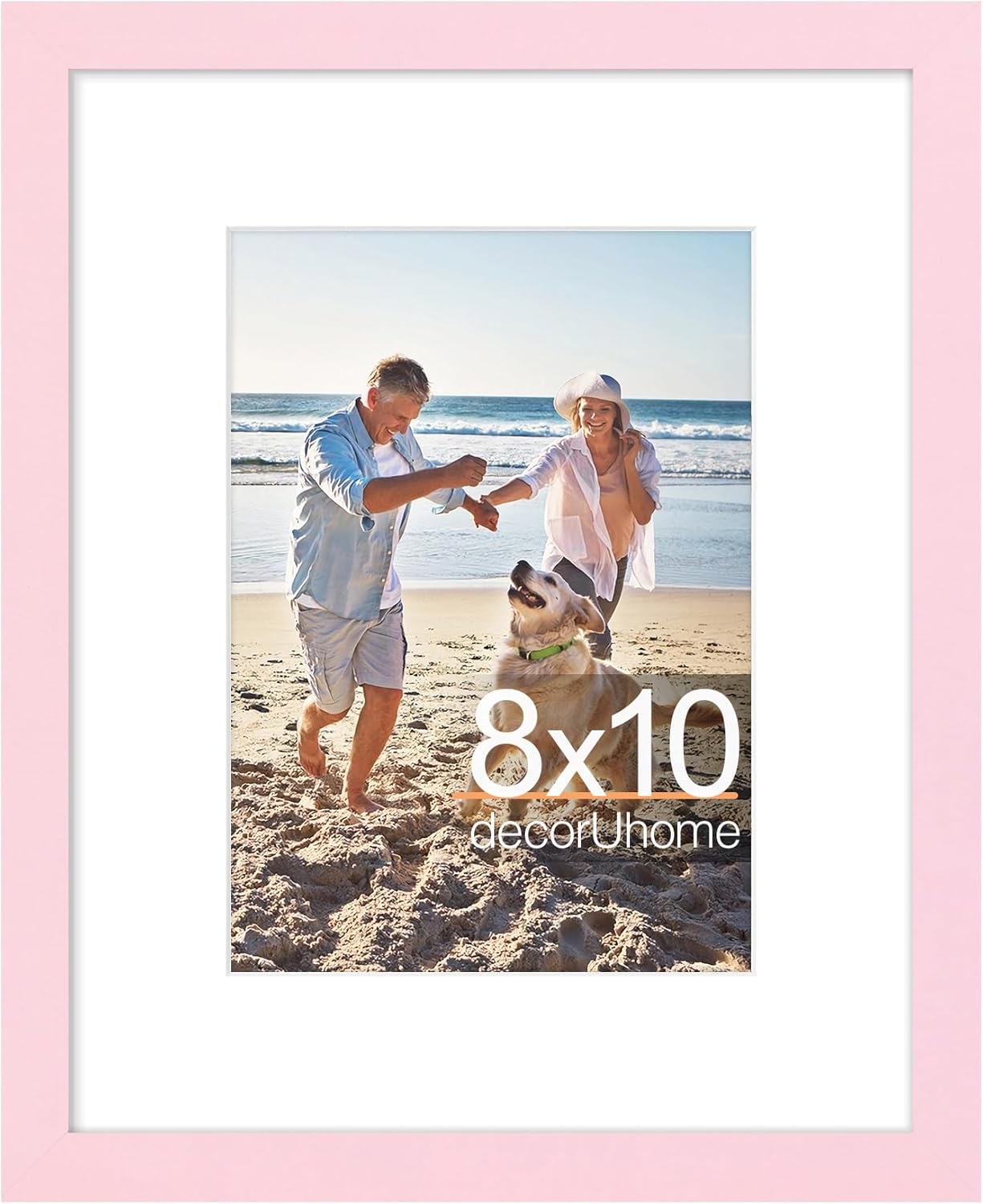 decorUhome 8x10 Picture Frame, Display Pictures 5x7 with Mat or 8x10 without Mat, Wall & Tabletop Display Photo Frame, Pink, 1 Pack
