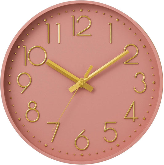 DAXSMY Wall Clock - 8 Inch Silent Non-Ticking Modern 3D Wall Clocks Battery Operated - Decorative Clock for Kitchen, Home Office, Bathroom, Bedroom(Pink)