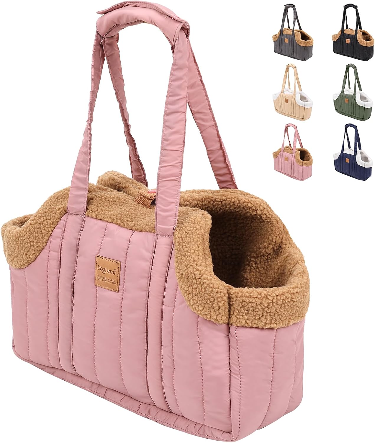 ETIAL Small Dog Carrier Purse, Winter Fleece Warm Dog Tote Bag Carrier with Secure Harness Clip for Puppy Kitten, Waterproof Pet Travel Handbag for Shopping, Hiking and Walking (Pink)