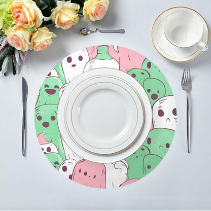 Green and Peach Unique Pattern Round Table placemat Reusable placemats Washable placemats for Dining Table Dining Table Decor Waterproof placemats for Kitchen Table Dining Table mats Set of 6
