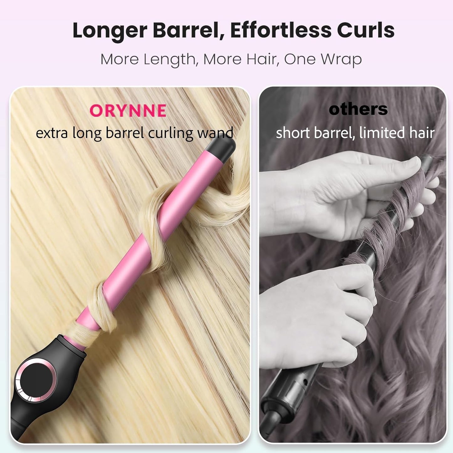ORYNNE 3/4 Inch Curling Wand for Long Hair, Extra Long Barrel Ceramic Wand Curling Iron, 7 Adjustable Heats, 110-240V Dual Voltage Hair Wand Curler, 60 Minutes Auto Shut Off