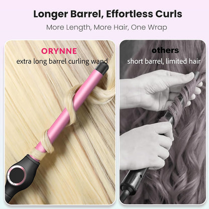 ORYNNE 3/4 Inch Curling Wand for Long Hair, Extra Long Barrel Ceramic Wand Curling Iron, 7 Adjustable Heats, 110-240V Dual Voltage Hair Wand Curler, 60 Minutes Auto Shut Off