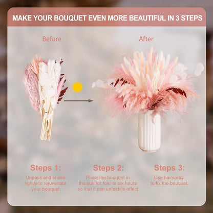 N&T NETING 85Pcs Pink Pampas Grass Decor, Natural Dried Floral Pampas Grass, Boho Home Decor, Fluffy Dried Pompas Grass for Home Wedding Boho Beach Theme Bedroom Decor