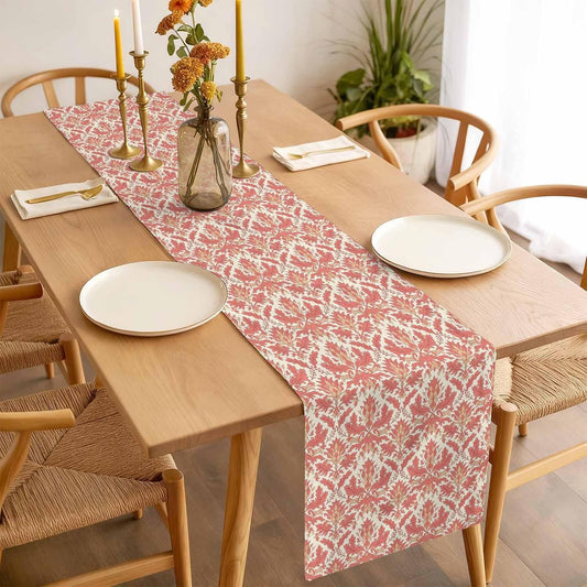 Pink Baroque Pattern Table Runner 72 Inches Long Vintage European Style Coffee Table Runner Retro Rustic Style Kitchen Dining Table Decoration for Indoor Outdoor Home Party Holiday 13 x 72 Inch