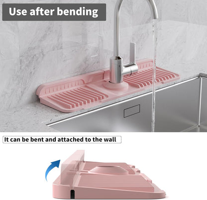 WAFT YEARN 17X5 Inch Silicone Durable Faucet Mat Kitchen Sink Splash Guard Draining Protector Tray Liner Absorbent Protective Counter Accessories For Sink Kitchen Bathroom Laundry Room Bar & RV Pink