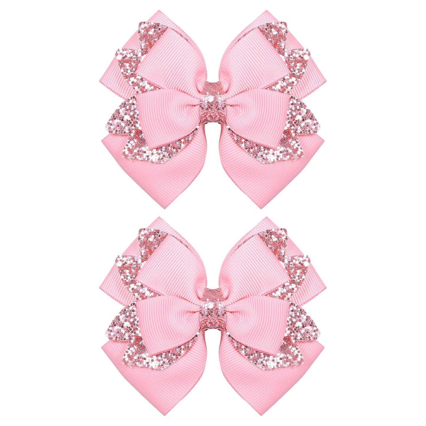 3.5 Inch Hair Bow Clips Handmade Grosgrain Ribbon Hairpins Sparkly Glitter Alligator Clip Hair Accessories for Girls, Pink