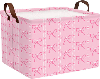 MYFLCOY Cute Baby Girl Bow Basket Kids Gift Storage Bin Large Toy Box with Handles Room Decor (Pink)