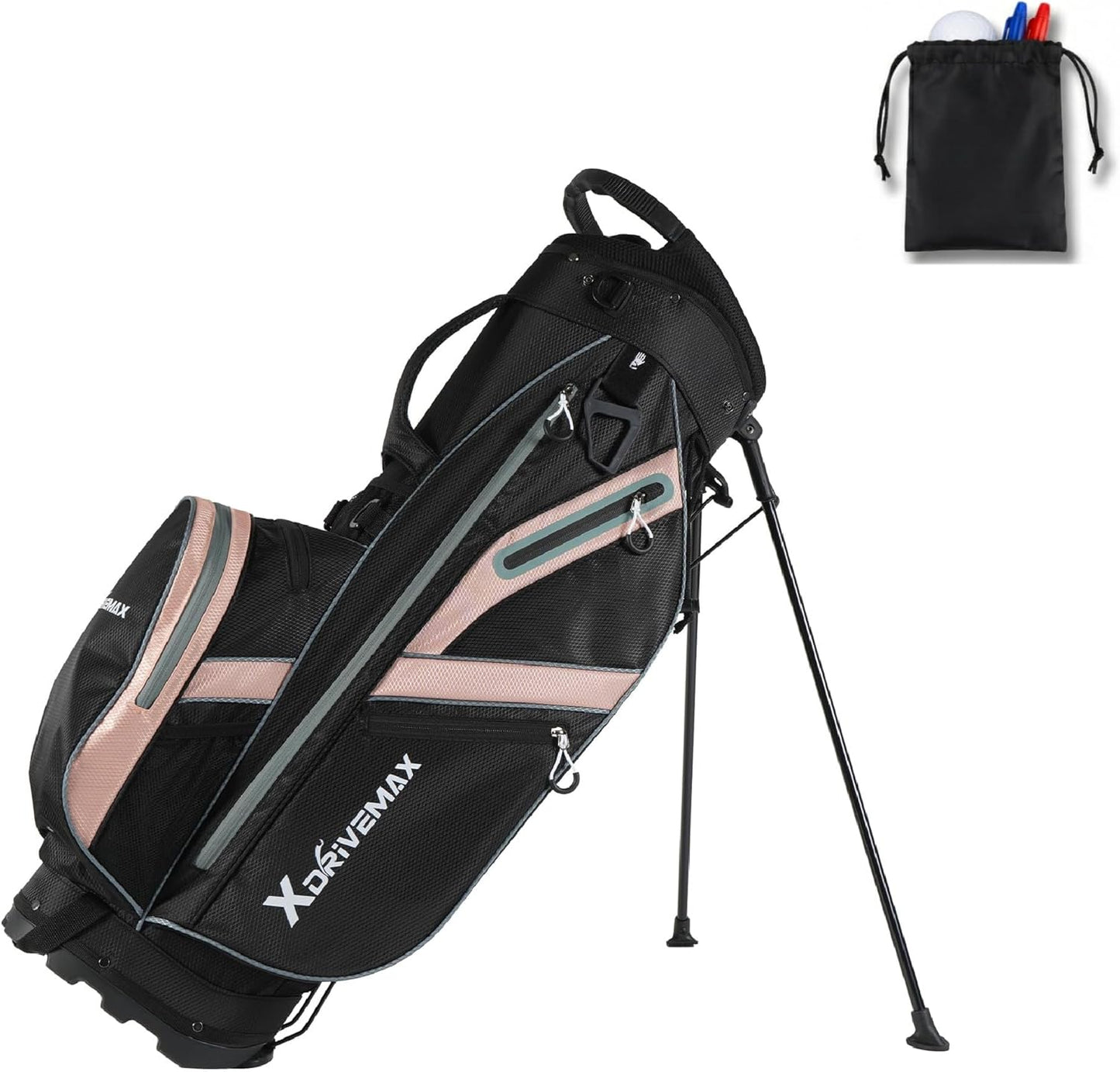 XDriveMax Golf Stand Bag, Lightweight 8-Way & 5-Way Top Dividers Golf Bag with Stand, Includes Insulated Cooler Pocket, Dual Strap & Rain Cover