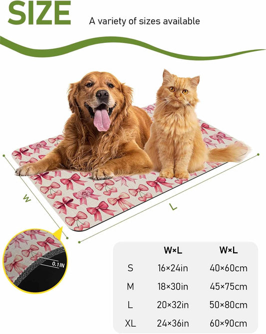 Pink Bow Doormat Bath Mat Quick Dry Non Slip Rug with Rubber Romantic Rose Beige Linen Retro Water Absorbing Mat for Bathroom Kitchen Front Door Laundry Room 32" x 20"