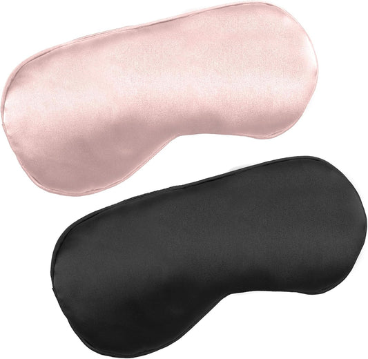 2 PCS Black Pink Satin Sleep Masks, Adjustable Silk Eye Mask for Sleeping, Eye Sleep Shade Cover, Blind Folds Soft Breathable Blindfold for Play Party Games Airplane Travel Essentials Cover Gifts