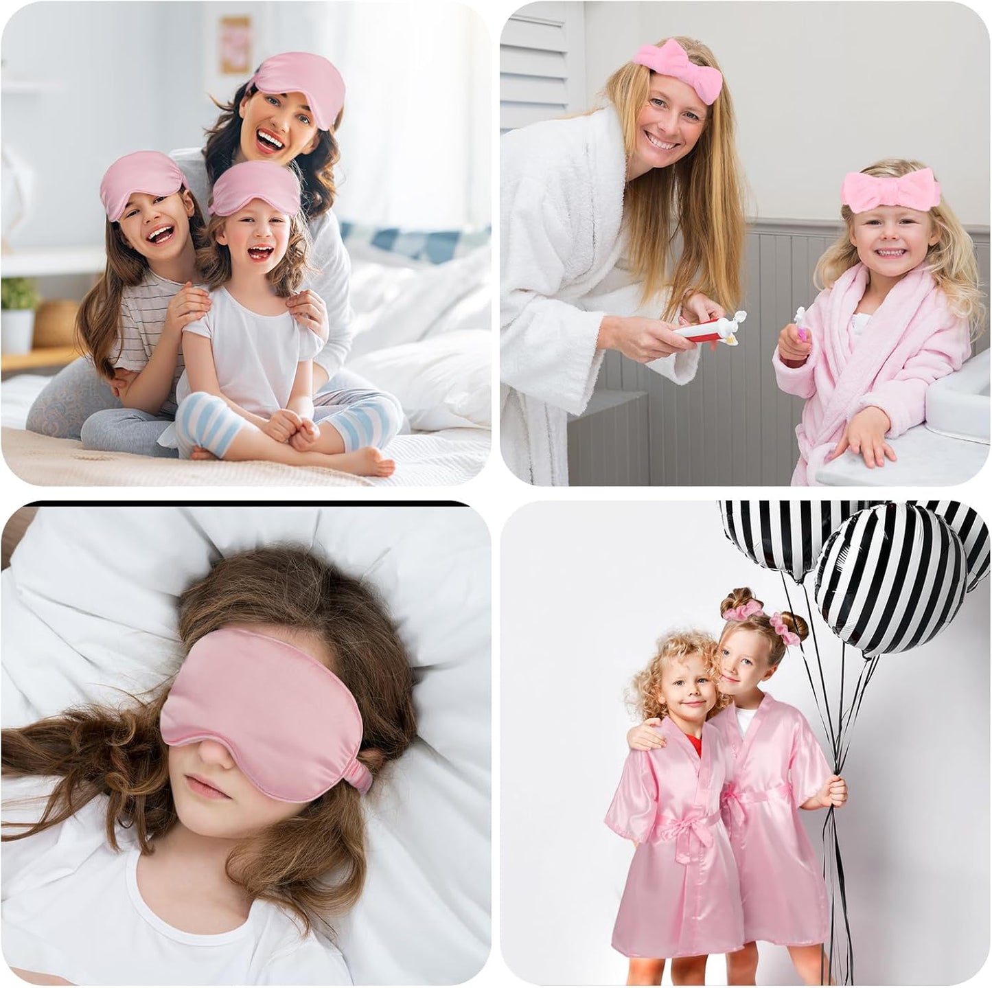 Zhanmai 36 Pcs Spa Party Supplies 6 Spa Robes 6 Headband 6 Blindfolds 6 Scrunchies 12 Wristbands for Birthday, Pink, Size 10