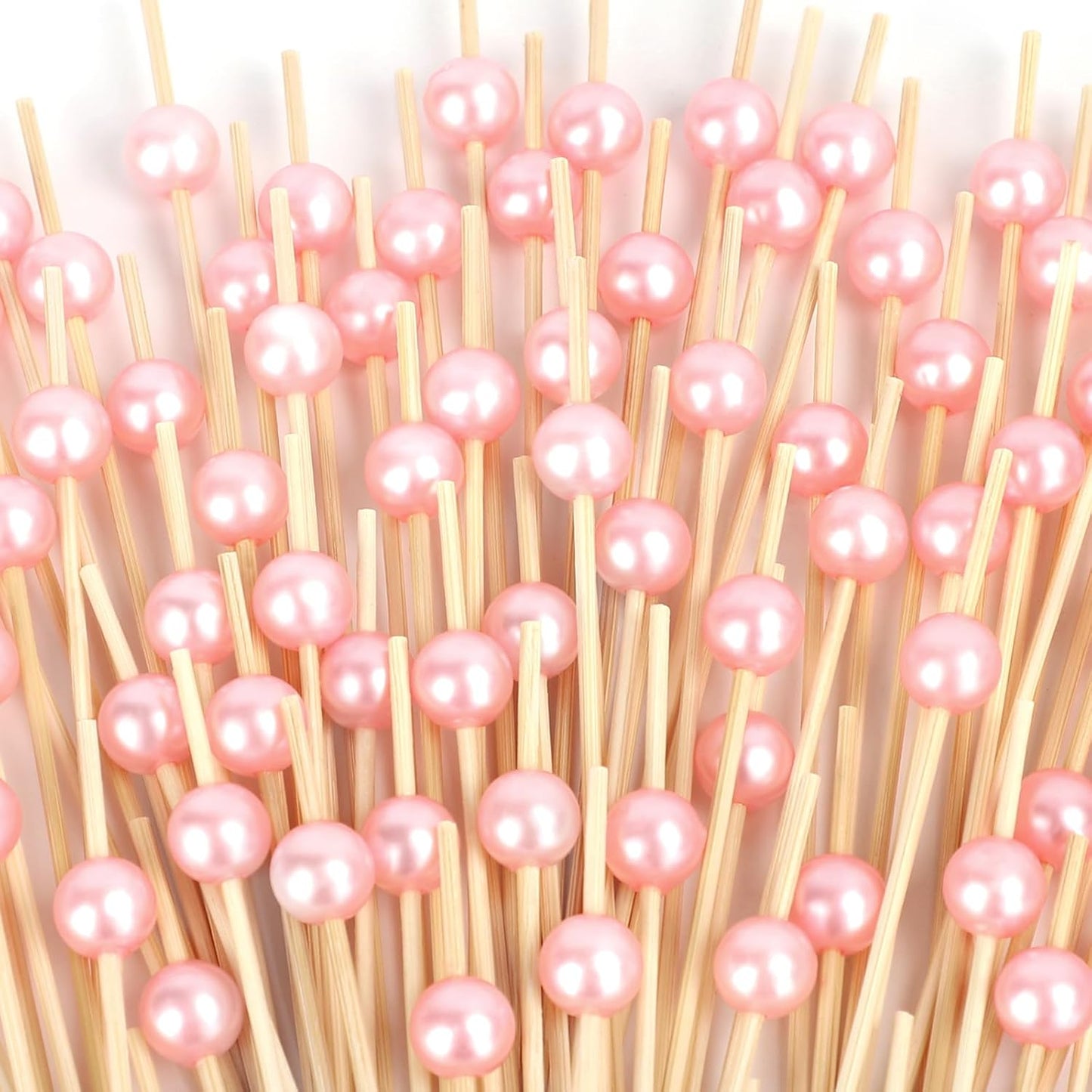 200PCS Cocktail Picks, Pink Pearl Decorative Toothpicks for Appetizers, 4.7 Inch Long Fancy Bamboo Skewers Wooden Charcuterie Sticks for Drinks Fruit Food Wedding Decor Party Supplies Bridal Shower