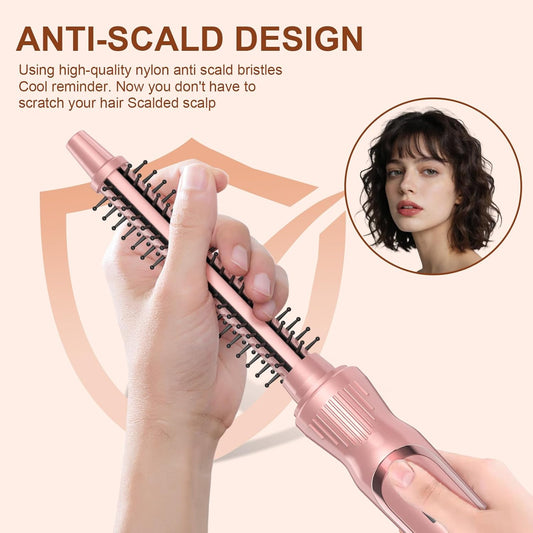 Heated Round Brush 1/2 Inch Small Curling Brush,Volumizing Thermal Brush 0.5 Inch Ceramic Tourmaline Heated Hot Ionic Iron, Tiny Curling Wand Hair Styler Tool (Pink, 0.5 inch)