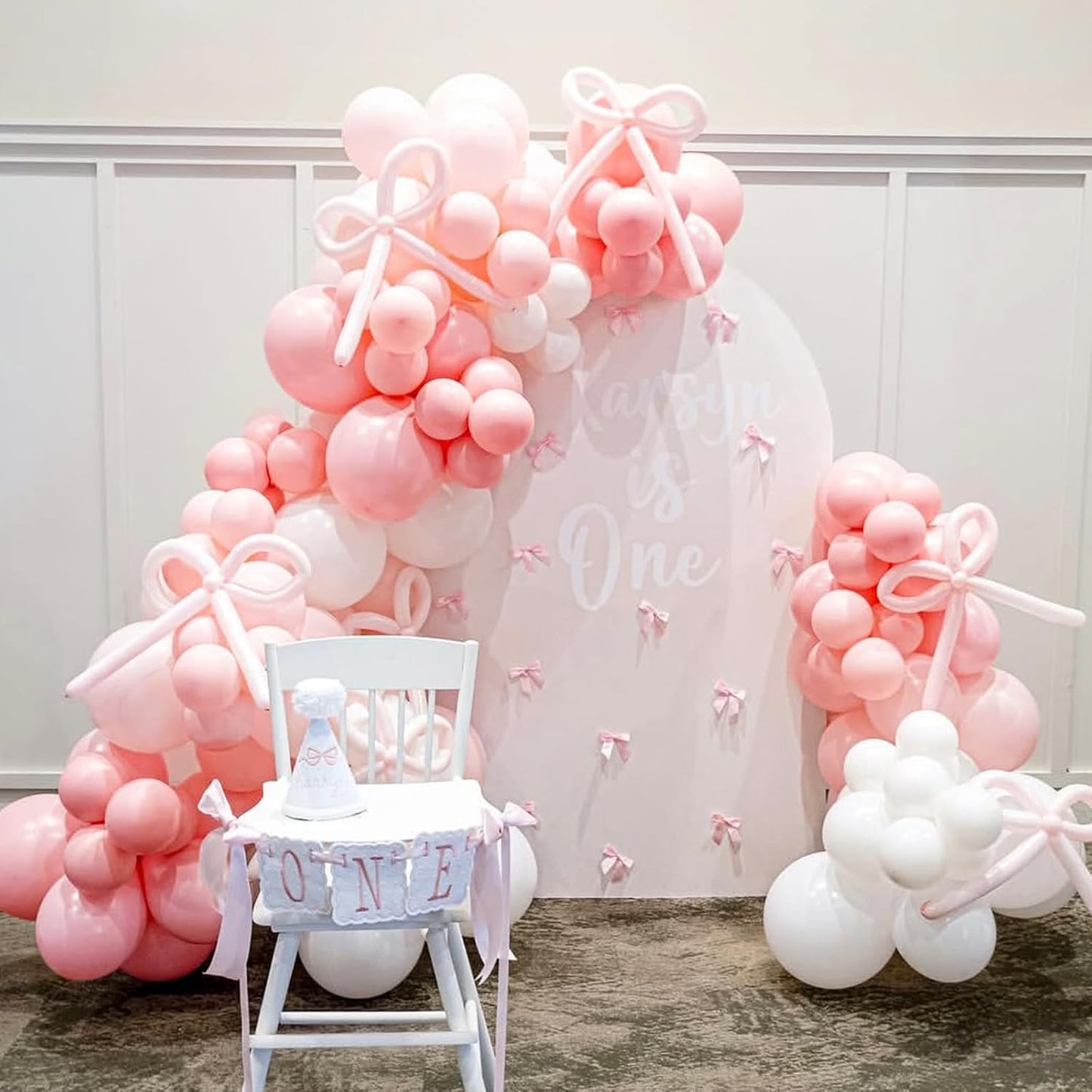 Pink Bow Balloons Garland Arch Kit,180Pcs Pink and White Balloons with Clear Balloon Wrap Bows for Wedding Bachelorette Baby Shower Coquette Birthday Party Decorations