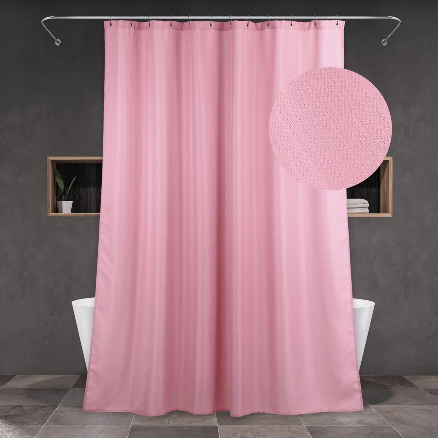 Pink Fabric Shower Curtains for Bathroom: Blush Linen Textured Waterproof Washable Light-Weight Polyester Shower Curtain - Solid Simple Elegant Decorative Bath Curtain Liner - 72x72