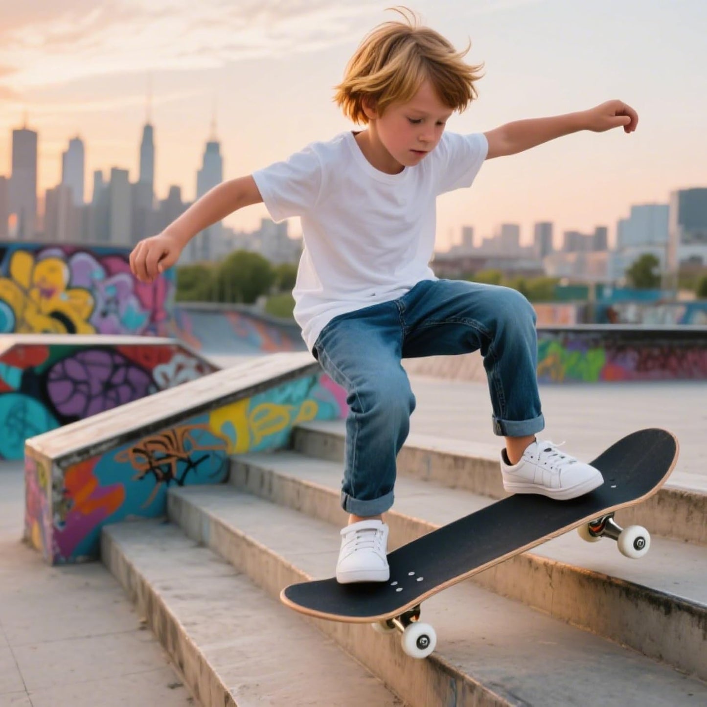 Skateboard for Beginners, Standard Complete Skateboard 31 Inch Double Kick Concave Deck with 7 Layer Maple Wood, Smooth Wheels & Bearings