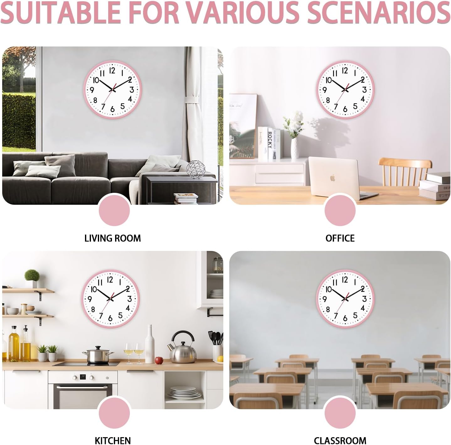 HZDHCLH Wall Clock Silent Wall Clocks Battery Operated 8 Inch Modern Non Ticking Analog Clock Decorative for Kitchen Room Bedroom Living Classroom Office